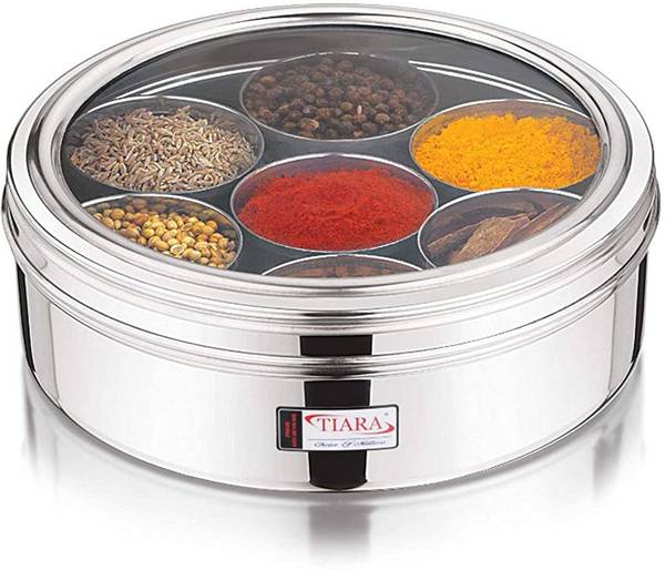 NAALSA MATRIX PRO 19CM Stainless Steel Round Shape Masala dabba Spice Box Organiser  - 1500 ml Steel Utility Container  (Silver)