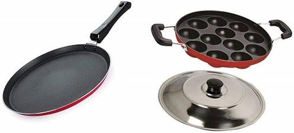 SEREE Combo 2 Pcs Set of Crispy Dosa Tawa & Appam pan,Paniarakkal Pan,Paddu Maker,Ponganal Maker,paniyaram Pan, Cookware Set Non-Stick Coated Cookware...