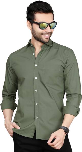 5TH ANFOLD Men Solid Casual Green Shirt