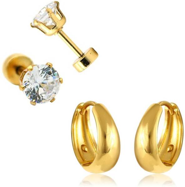 Karishma Kreations Mens Jewellery Valentine Multi Golden Silver Black Stud Bali Hoop earrings for men Surgical Plug Magnetic Pierced Round pressing Du...