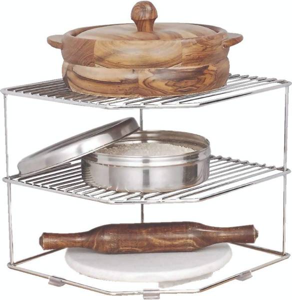 Stainless Steel Multipurpose Kitchen Corner Shelf Rack Stand/Chakla Belan Storage (30 * 30 * 22 cm) (Set of 1) Utensil Kitchen Rack