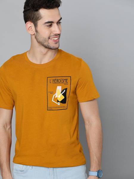 Mast & Harbour Printed Men Round Neck Yellow T-Shirt