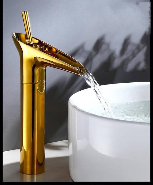 24x7eMall by 24x7 eMall Golden Waterfall Basin Mixer Gold Colour Brass Golden Basin Tap Hot and Cold 12 Inches Basin Mixer Faucet