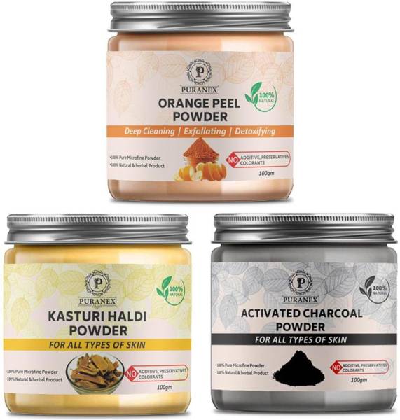 puranex 100% Natural & Pure Orange Peel Powder For Deep Cleansing, Detoxifying ,Soft, Pimple free, Glowing & Shiny Skin& Kasturi (Wild/Jangli) Haldi P...