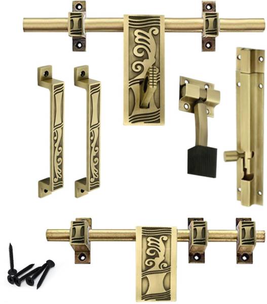 lak Antique Finish Brass Door Accessories Fittings Kit Aldrop Set Standard Golden with Screws Design 11 Pack Of (1) Brass Door Handle