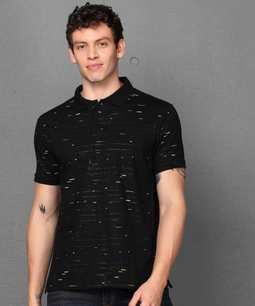 METRONAUT Printed Men Polo Neck Black T-Shirt