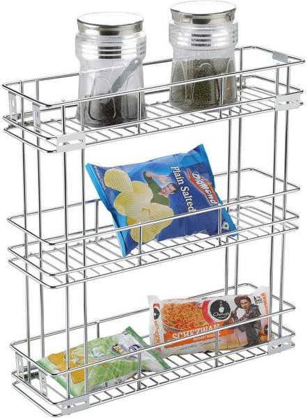 SMART SLIDE Utensil Kitchen Rack Steel 3-Tier Stainless Steel Bottle Pull out Basket (6 X 20 X 21 INCH) for Modular Kitchen / Kitchen Cabinet Drawer /...