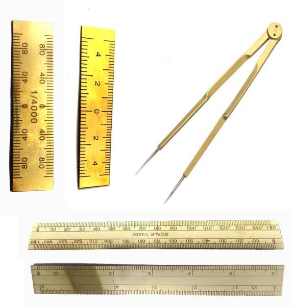 M I Enterprises Brass Scale Patwari Scale Pocket Scale 2 Inch Scale Patwari Divider Patwari Survey Kit Ruler