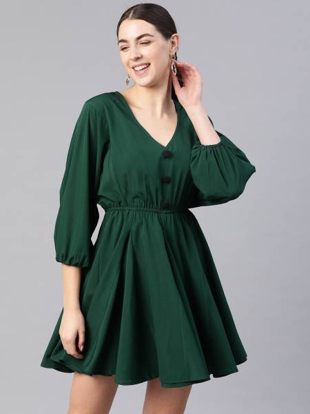 KASSUALLY Women Fit and Flare Dark Green Dress