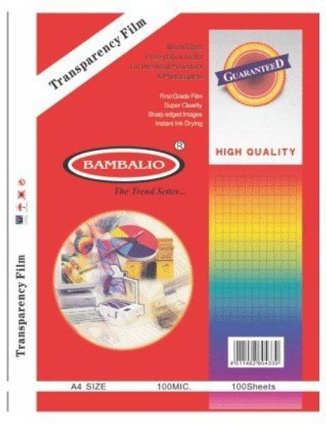 BAMBALIO OHP Transparency Films A4 Size -100 Microns -100 Sheets. A4 Size Ohp Sheets