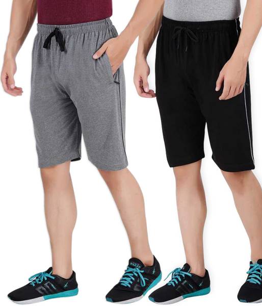 Thirteen Eleven Self Design Men Grey, Black Regular Shorts
