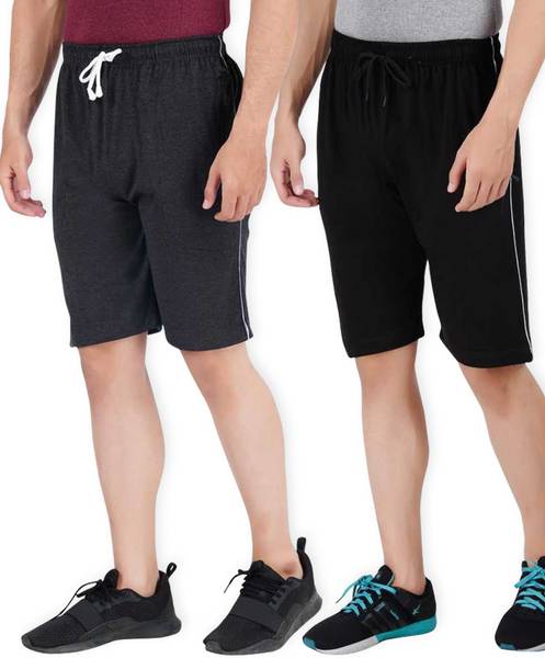 Thirteen Eleven Self Design Men Black, Dark Grey Regular Shorts