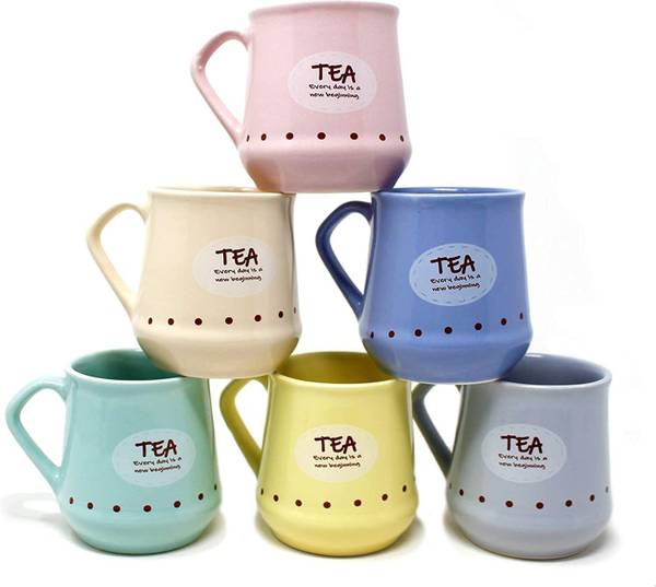 miRim Pack of 6 Ceramic Ceramic Wide Base Tea/Coffee/Milk Cup Set 170ml