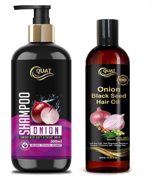 QUAT Hair treatment kit Pair of Onion shampoo 300ml & Onion black seed extract oil 200ml best for silky, shiny and long hair growth