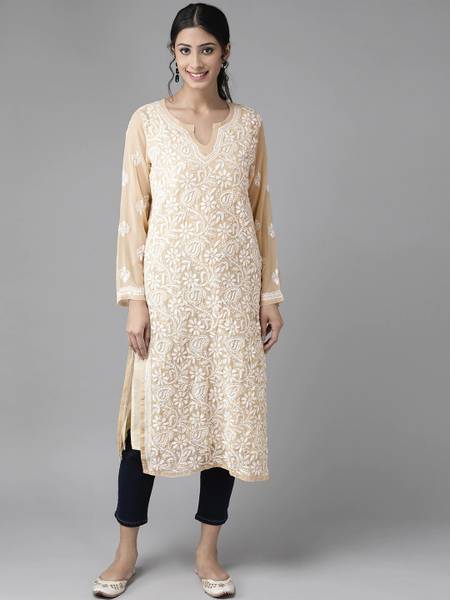 ADA Women Chikan Embroidery, Embroidered Straight Kurta