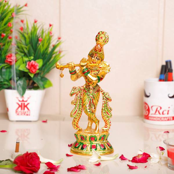 KridayKraft Krishna Metal Statue,Krishna Murti Playing Flute for Temple Pooja,Decor Your Home,Office & Religious idol Gift Article,Showpiece Figurines...