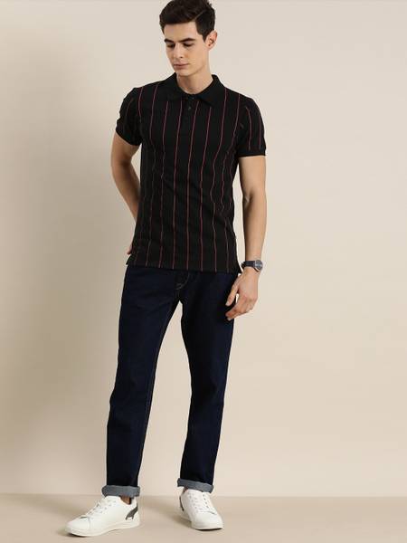 INVICTUS Striped Men Polo Neck Red, Black T-Shirt