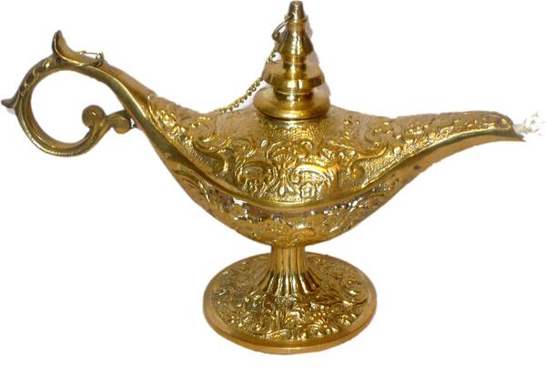 B H A R A T H A A T Brass Aladdin Chirag With Oil Lamp Divi (3 x 7.5 x 4.5 inches) Brass Table Diya