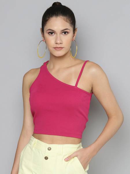 SASSAFRAS Casual Sleeveless Solid Women Pink Top