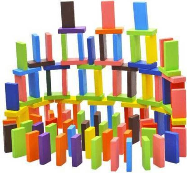 QPK Good Quality Wooden Domino Run Board Building Blocks Educational Toys for Children boy Girl Games Kids Gift - (Pack of 120 pcs) (Multicolor)