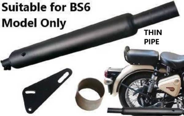 WORDZ Bike Bullet Silencer Exhaust Long Bottle Punjab Dholki THIN PIPE Black Only BS6 Model for Royal Enfield Classic Chrome Full Exhaust System