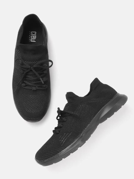 Crew STREET Crew STREET Men Black Woven Design Knitted Training Shoes Training & Gym Shoes For Men