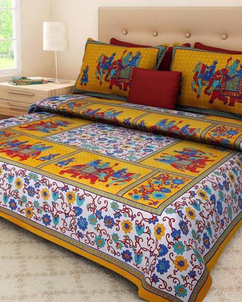 PinkCity Style Cotton Double Flat 144 TC Printed Bedsheet