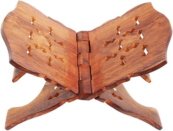 National Handicraft Wooden Rehal Book Stand, 15 INCHES, for Holy Books Quran and Geeta Wool Blue Book Rest