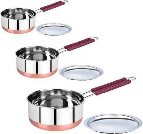 Slate Stainless Steel Saucepan set with lid Copper Bottam Serving Set Sauce Pan Set,Milk pot,Patila,Bhagona,Water Boiler Pan, Sauce pot Sauce Pan 19 c...