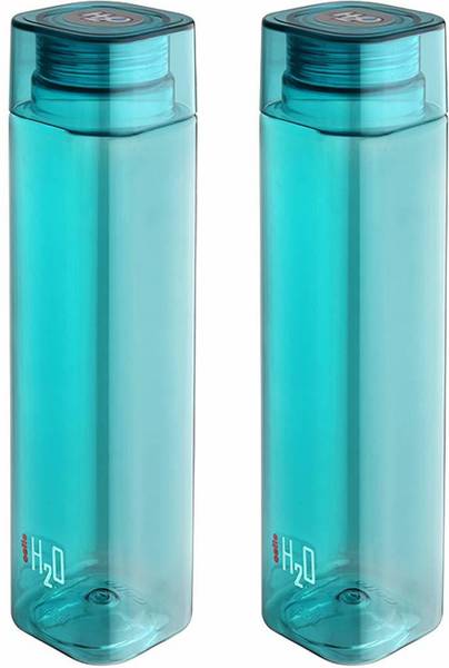 cello H2o Squaremate Premium Plastic Water Bottle, 1-Liter , Set of 2, Aqua Blue 1000 ml Bottle