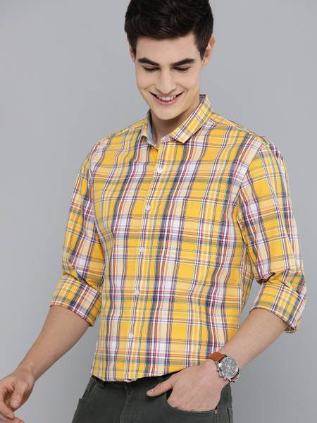 Mast & Harbour Men Checkered Casual Yellow Shirt