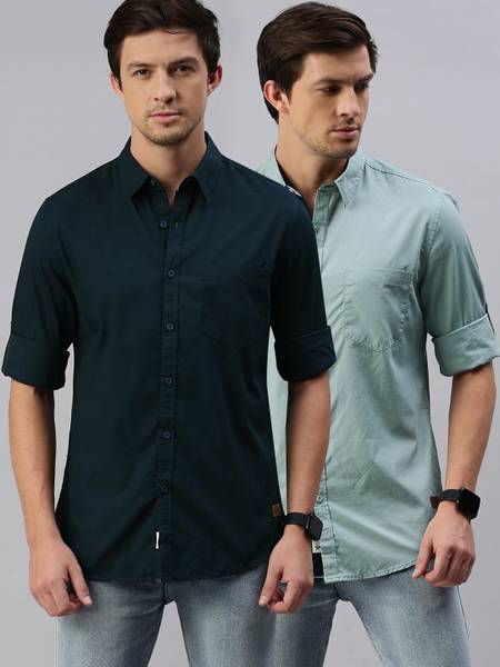 Roadster Men Solid Casual Dark Blue Shirt