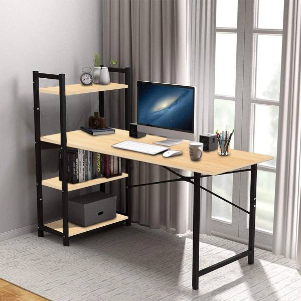 KAWACHI Home Computer Laptop Desk Study Table with Bookshelf and Storage Engineered Wood Study Table