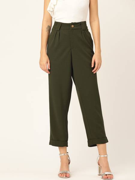 Dressberry Regular Fit Women Dark Green Trousers