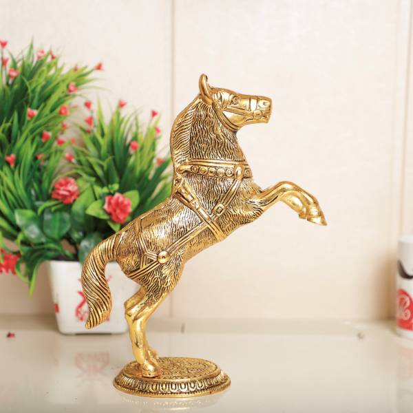 KridayKraft Golden Oxidized Jumping Horse Metal Statue for Wealth, Income, Shining and Bright Future & Decor Your Home,Office,Tables Decorative,Feng S...