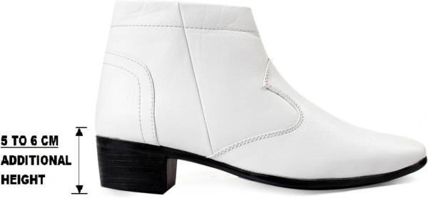 BXXY Men's Faux Leather Height Increasing Formal Zipper White Color Shoes Boots For Men