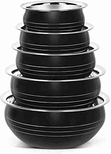Nirvika stainless steel handi set Color Coating Black handi Set of 5 piece Cookware Set Non-Stick Coated Cookware Set
