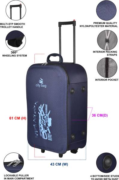 CITY BAG Medium cabin luggage(60cm)travel bag trolley Expandable Check-in Suitcase 3 Wheels - 24 inch