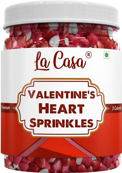La Casa Premium Valentine's Heart Shaped Sprinkles | Red Pink White Colored Vermicili Ideal for Cake Decoration & Garnishing | Sprinkles