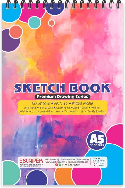 ESCAPER Color Shades Theme Sketch Book (A5 Size - 100 Pages) | Artist Sketch Pads | Artist Drawing Book | Sketch Book For Painting Sketch Pad