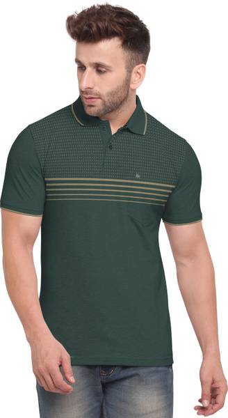 Bullmer Printed Men Polo Neck Dark Green T-Shirt