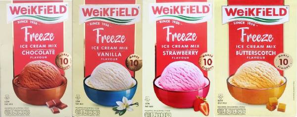 WeiKFiELD Combo Of Freeze Ice Cream Mix Vanilla, Butterscotch, Chocolate & Strawberry Flavour with Low Fat Mix-100gm each 400 g