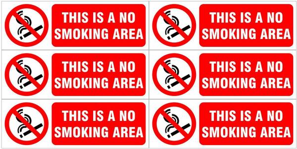 VICINITY This is a no smoking area Pack of 6 Emergency Sign