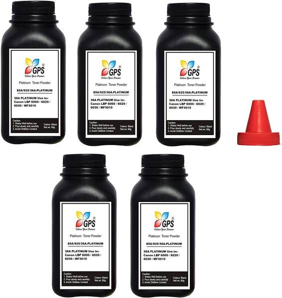 GPS Colour Your Dreams 925 Toner Powder Refill for Cartridge Compatible for Canon LBP 6030W, 6030B, 6018B, 3010B,MF3010 Pack Of 5 With Nozzle 70gm Bla...