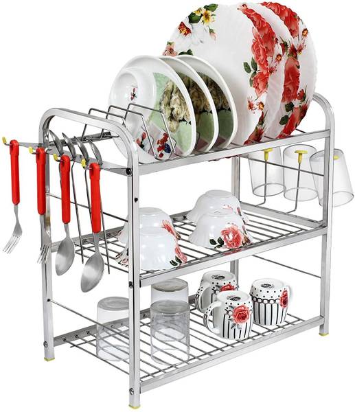 MANKA MANKA Dish Drainer Kitchen Rack Steel MANKA MANKA 3 Shelf 18x18 Inch Kitchen Dish Rack/ Plate Cutlery Stand/Kitchen Utensils Rack/Modern Kitchen...