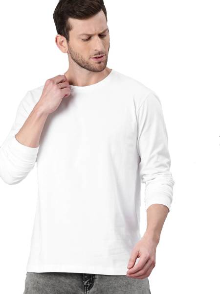 Organic Chics Solid Men Round Neck White T-Shirt