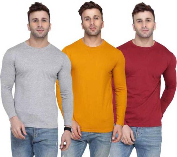 Phrill Solid Men Round Neck Maroon T-Shirt