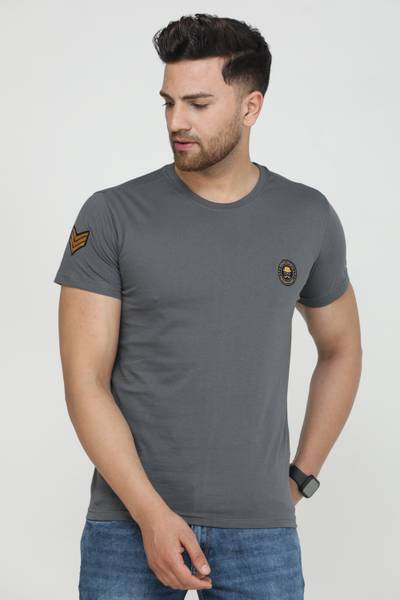 Wrath Solid Men Round Neck Grey T-Shirt