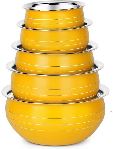 Flipkart SmartBuy Cook & Serve Set of 5 Steel Handi Bowl Cooking Steel Utensil Cookware Set Combo Non-Stick Coated Cookware Set