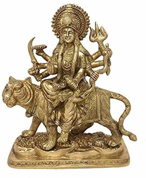 Idolsplace Shri Durga MATA Sitting on Tiger Astadhatu Brass Idol/Byaghra Devi Brass Idol/Durga Bhawani MATA Brass Idol/Katyayani, Bhubaneswari, Mahisa...